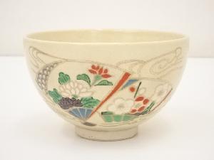 京焼　原平造　色絵扇面茶碗